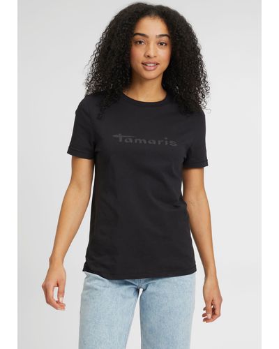 Tamaris T-Shirt mit Rundhalsausschnitt - Schwarz