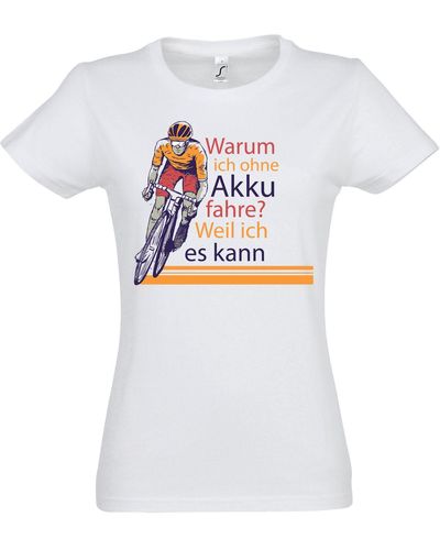 Youth Designz "Warum ohne Akku fahre? Weil ich es kann" T-Shirt mit modischem Print - Weiß