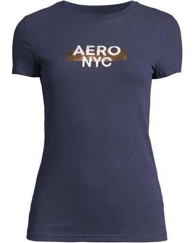 Aéropostale T-Shirt JUL (1-tlg) Stickerei - Blau