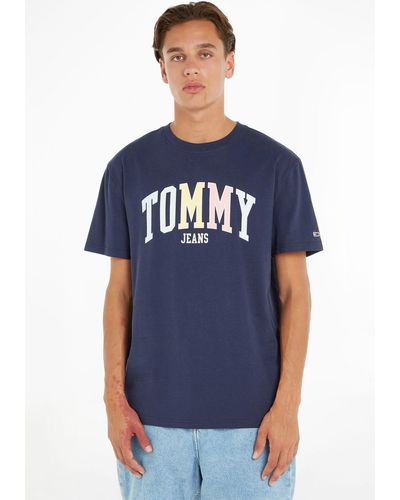 Tommy Hilfiger Jeans T-Shirt TJM CLSC COLLEGE POP TOMMY TEE mit großem Logo-Frontmotiv - Blau