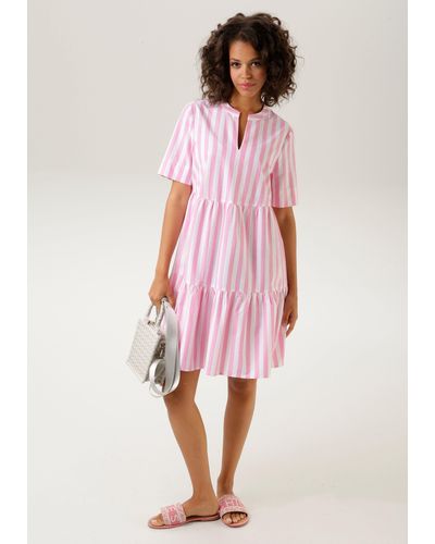 Aniston CASUAL Sommerkleid im Streifen-Dessin - Pink
