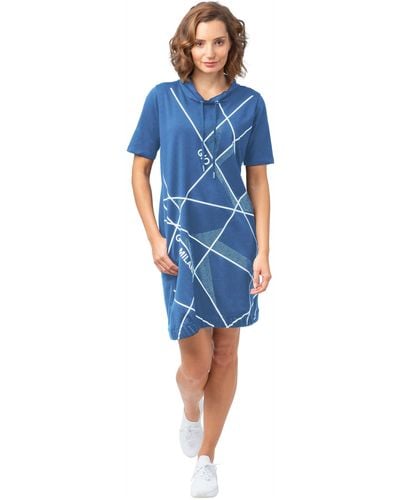 Gio Milano Shirtkleid Kleid mit abstraktem Druck und dezentem Strassbesatz - Blau