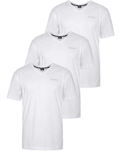H.i.s. V-Shirt (3-er Pack) mit kleinem Brustprint - Weiß