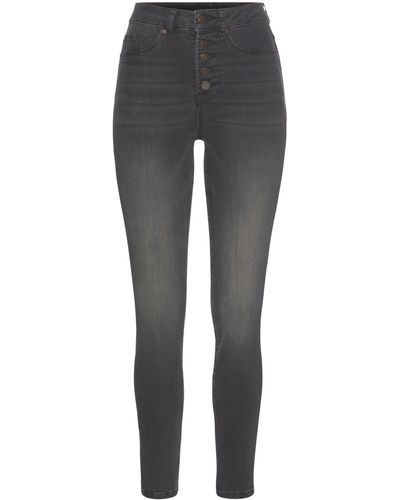 Lascana High-waist-Jeans mit sichtbarer Knopfleiste und Stretch-Anteil - Grau