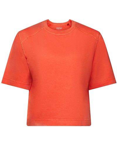 Esprit 3/4-Arm- Baumwoll-T-Shirt im Boxy-Stil - Rot