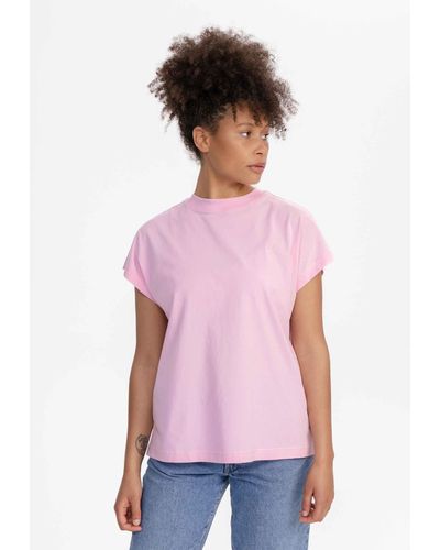 Mela Kurzarmshirt T-Shirt MADHU Fein gerippter Kragen - Pink