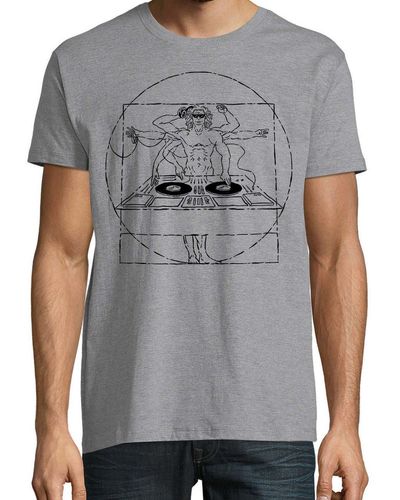 Youth Designz Print- Da Vinci DJ T-Shirt mit lustigen Logo - Grau
