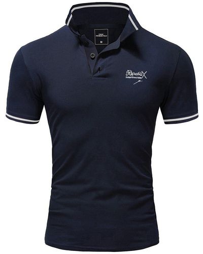 REPUBLIX Poloshirt GABRIEL Basic Kurzarm Kontrast Polo Hemd - Blau