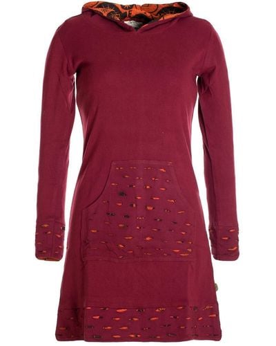 Vishes Midikleid Langarm-Shirtkleid Hoodie-Kleid mit Kapuze Übergangskleid, Jerseykleid - Rot