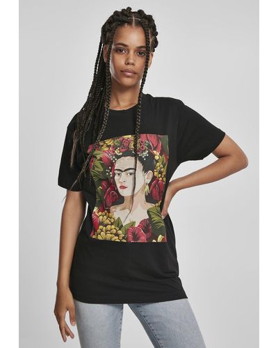 Merchcode Kurzarmshirt Ladies Frida Kahlo Portrait Tee (1-tlg) - Schwarz
