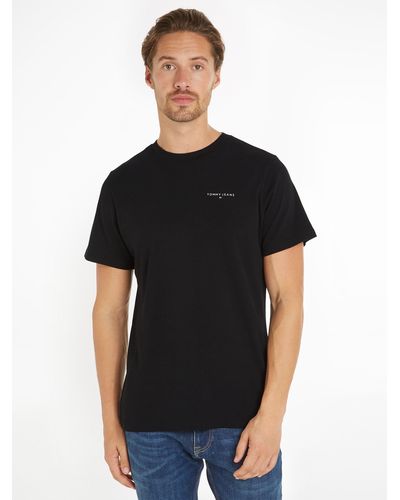 Tommy Hilfiger T-Shirt TJM SLIM LINEAR CHEST TEE EXT mit Logoschriftzug - Schwarz