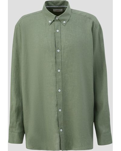 S.oliver Langarmhemd Leinenhemd mit Button-Down-Kragen - Grün