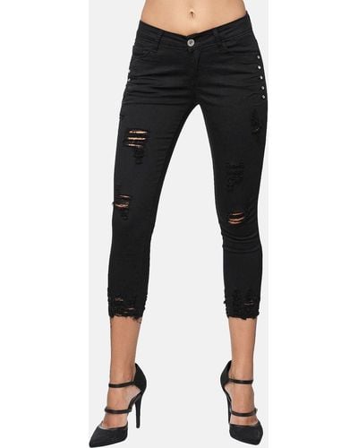 Egomaxx Fit- Skinny Denim Jeans Hosen mit Glitzer und cropped Design (1-tlg) 3339 in Schwarz - Weiß