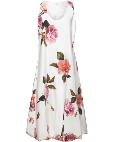 Esprit Maxikleid Kleid mit Print und Puffsaum - Weiß