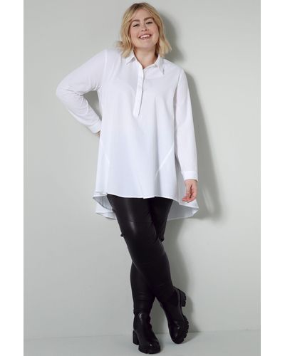Sara Lindholm Outdoorjacke Bluse A-Line Hemdkragen halbe Knopfleiste Langarm - Weiß
