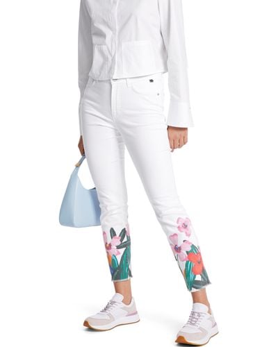 Marc Cain 7/8-Jeans "Pants Flower Vichy" Premium mode mit floralem Print - Weiß