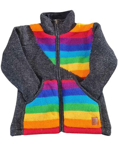 KUNST UND MAGIE Kapuzenstrickjacke Strickjacke Wolle Jacke Regenbogen Winterjacke Bunt Gefüttert - Mehrfarbig