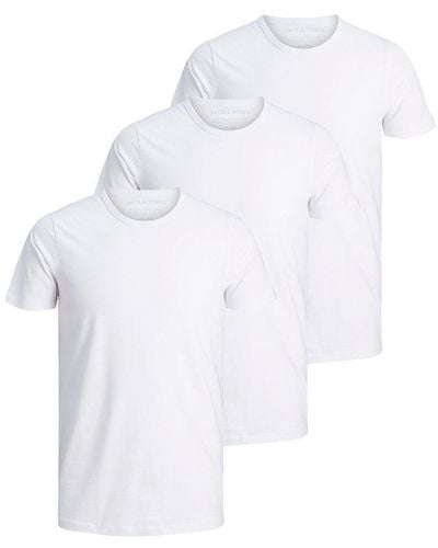 Jack & Jones Basic T-Shirt 3er Pack Rundhals O-Neck Regular Baumwolle Lycra - Weiß