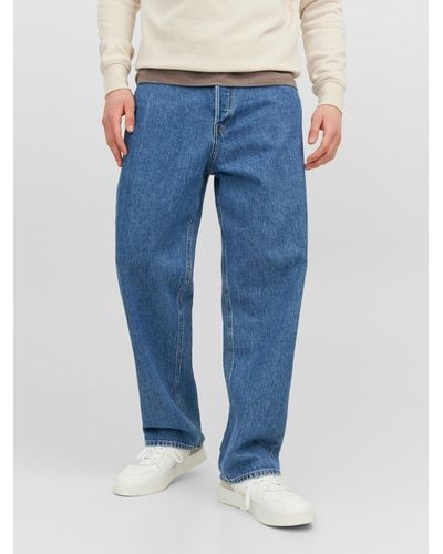 Jack & Jones Regular-- Wide Leg Jeans Loose Fit Relaxed Denim JJIALEX 5445 in Blau