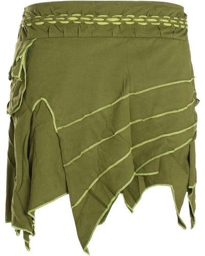 Vishes Zipfelrock Elfenrock Patchwork Asymmetrisch Tasche Hippie, Ethno, Goa Style - Grün