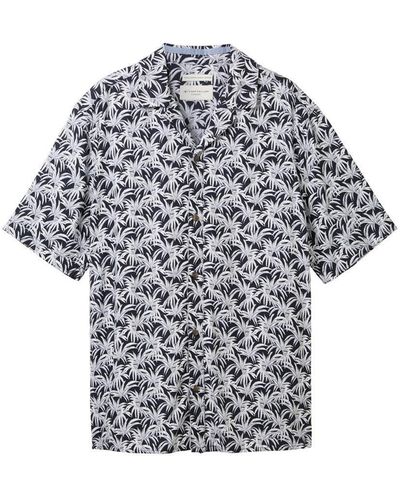 Tom Tailor T- comfort printed viscose shirt, navy coloured leaf design - Grau