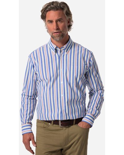 Boston Park Businesshemd Streifenhemd Langarm Buttondown-Kragen - Blau