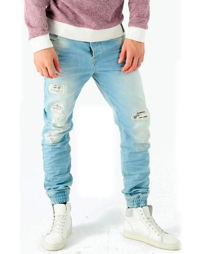 Vsct Noah Cuffed Vintage Bleached Used Look V-5641223 Destroyed Männer-Hose Jeans Slim Fit - Blau