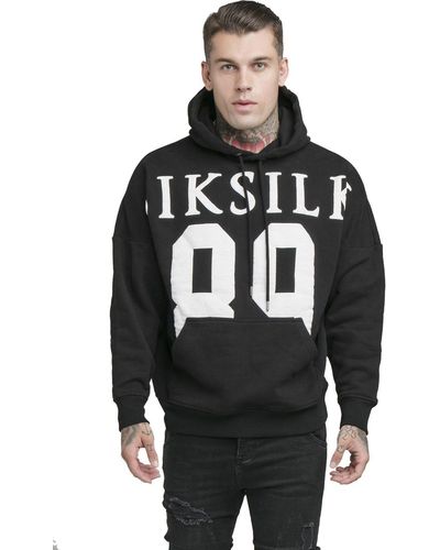 SIKSILK RELAXED FIT HOODIE SS-19440 Black White Schwarz