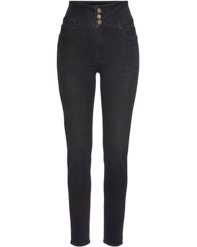 Lascana High-waist-Jeans mit goldfarbenen Knöpfen, schmale Form, Stretch-Anteil - Schwarz