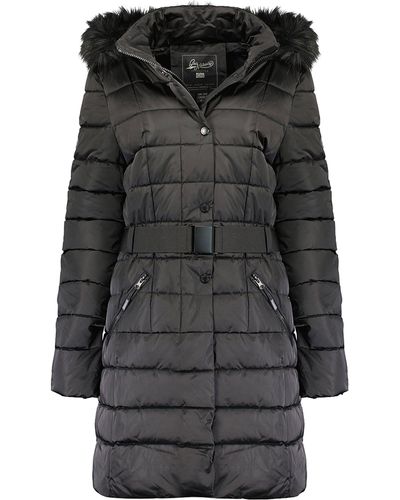 Geo Norway Winterjacke elegante Jacke baanemone (1-St) mit Kunstfellkragen - Schwarz