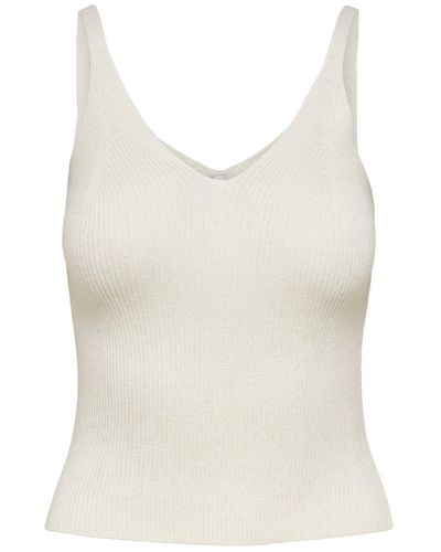 ONLY Shirttop Kurz Geripptes Crop Top V-Ausschnitt ONLLINA (1-tlg) 4107 in Weiß