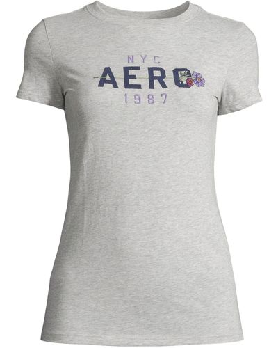 Aéropostale T-Shirt (1-tlg) Stickerei - Grau