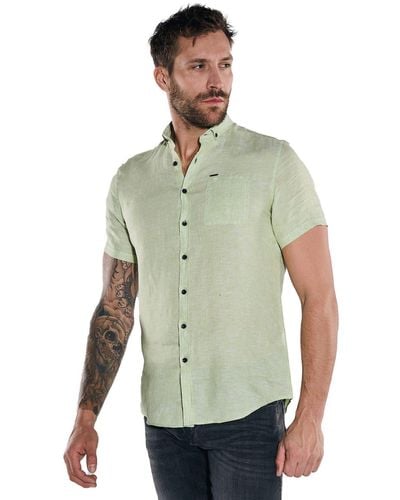emilio adani Kurzarmhemd Kurzarm-Hemd aus Leinen - Grün