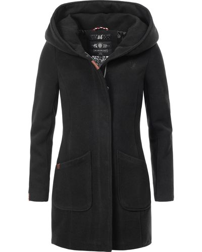 Marikoo Wintermantel Maikoo hochwertiger Mantel mit großer Kapuze - Schwarz