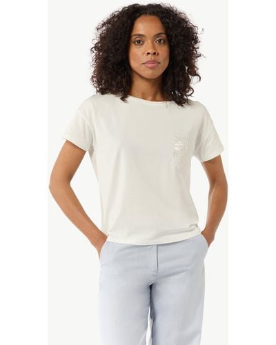 Comma, Kurzarmshirt T-Shirt aus Modalmix Stickerei - Weiß