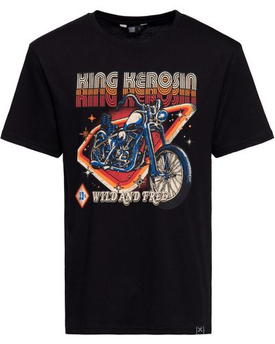 King Kerosin Print-Shirt Wild & Free (1-tlg) mit 70s Motorrad-Artwork - Schwarz