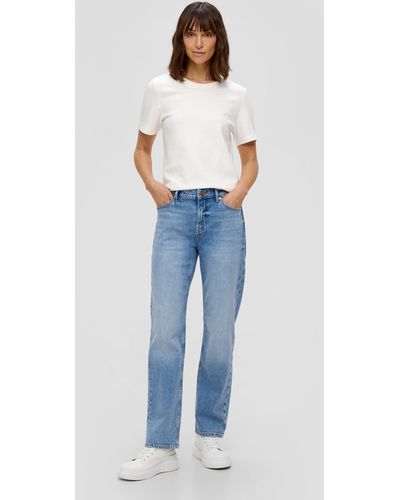 S.oliver 5-Pocket- Jeans Karolin / Regular fit / Mid rise / Straight leg Waschung, Destroyes - Blau