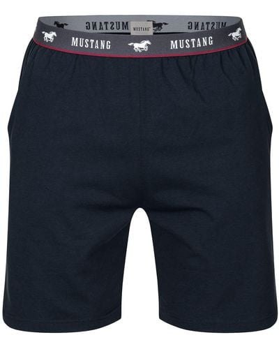 Mustang Shorts Bermuda Kurze Hose Sommerhose Freitzeithose roter Kontraststreifen und branding - Blau