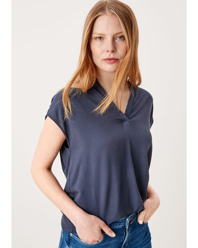 S.oliver Shirttop Viskoseshirt mit V-Neck - Blau