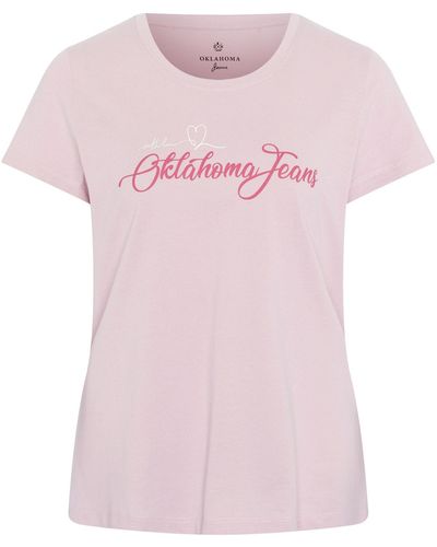 Oklahoma Jeans Print-Shirt mit Schriftzug und Logo - Pink