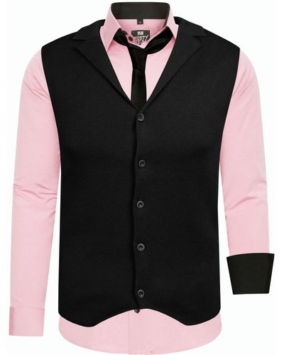 Rusty Neal Langarmhemd bestehend aus Hemd, Weste und Krawatte - Schwarz