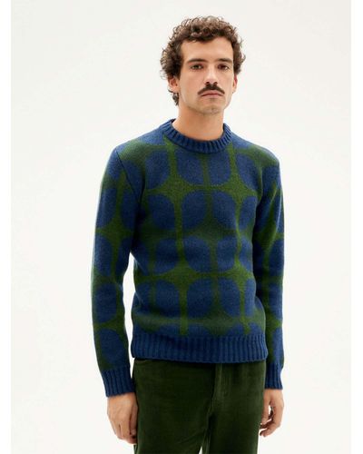 Thinking Mu Rundhalspullover Khem Knitted Sweater - Blau