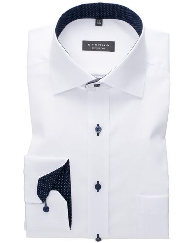 Eterna Businesshemd Große Größen Oxford Langarmhemd bügelfrei weiß - Blau