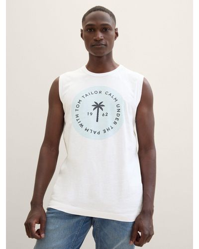 Tom Tailor T-Shirt Print Tanktop mit Bio-Baumwolle - Weiß