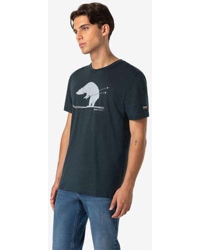 Super.natural Print- T-Shirt M SKIING BEAR TEE geruchshemmender Merino-Materialmix - Blau