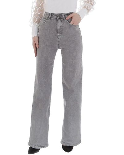 Ital-Design Mom- Party & Clubwear (86359017) Destroyed-Look Glänzend High Waist Jeans in Grau
