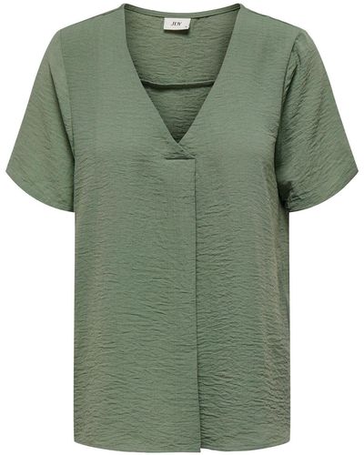 Jacqueline De Yong Blusenshirt Kurzarm Bluse V-Ausschnitt T-Shirt Business Oberteil JDYDIVYA 5164 in Dunkelgrün