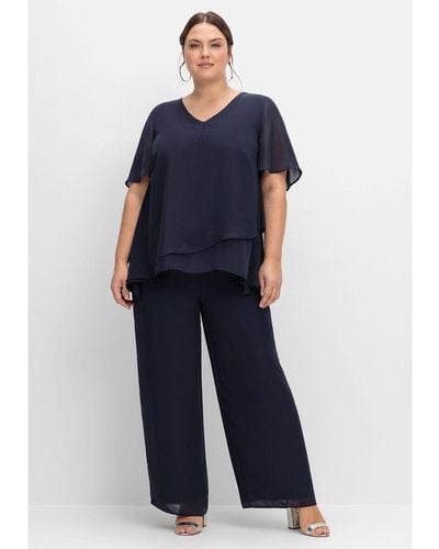 Sheego Jumpsuit Große Größen im Lagenlook, mit weitem Bein - Blau