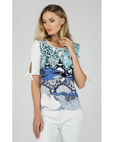 Passioni Animalprint T- shirt mit Print und Kettendetail am Auschnitt - Blau