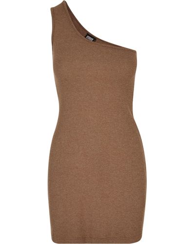 Urban Classics Shirtkleid Ladies Rib One Shoulder Dress (1-tlg) - Braun